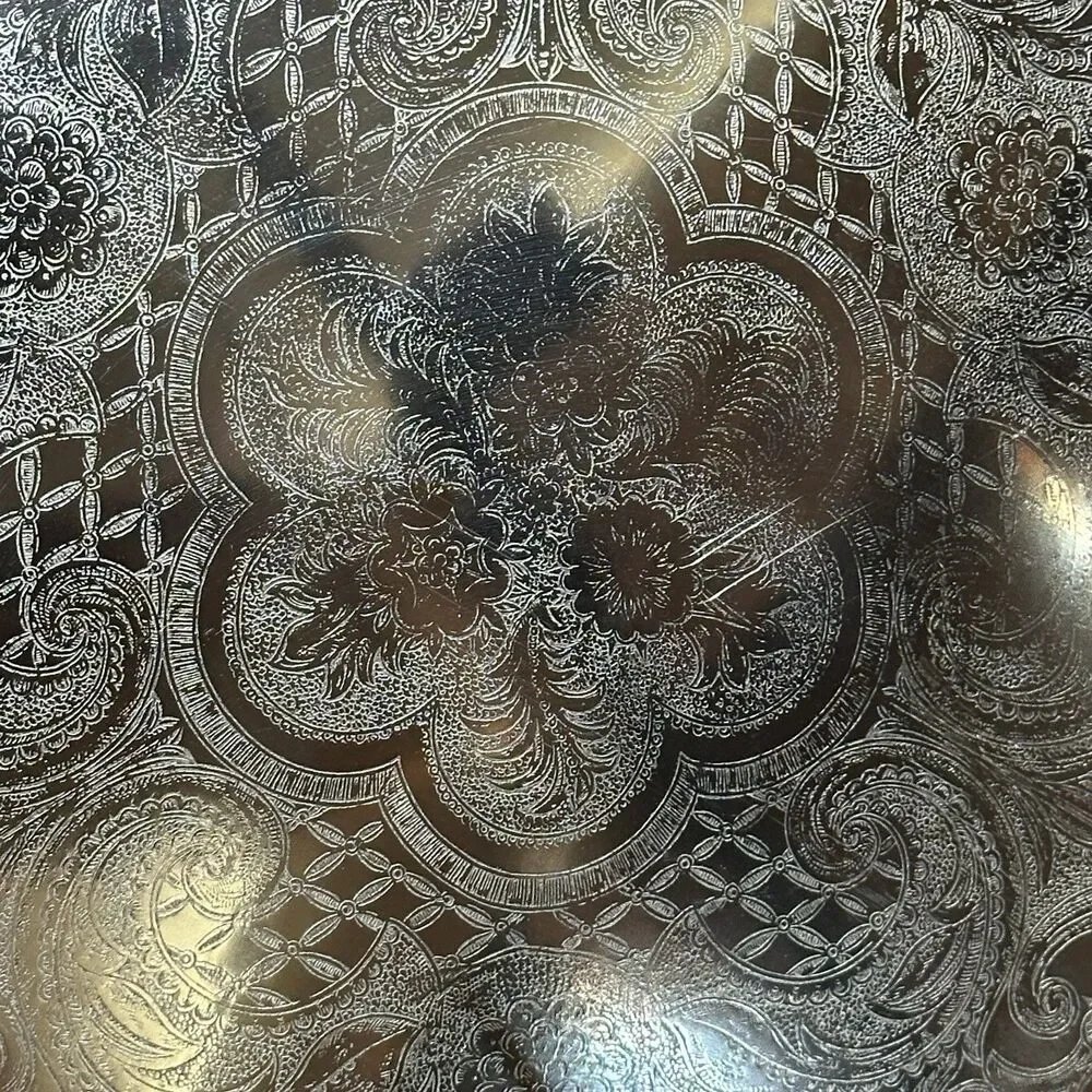 Vintage‎ Finest Nickel Plated Tinplate Serving Platter Tarnish Proof Floral 14”